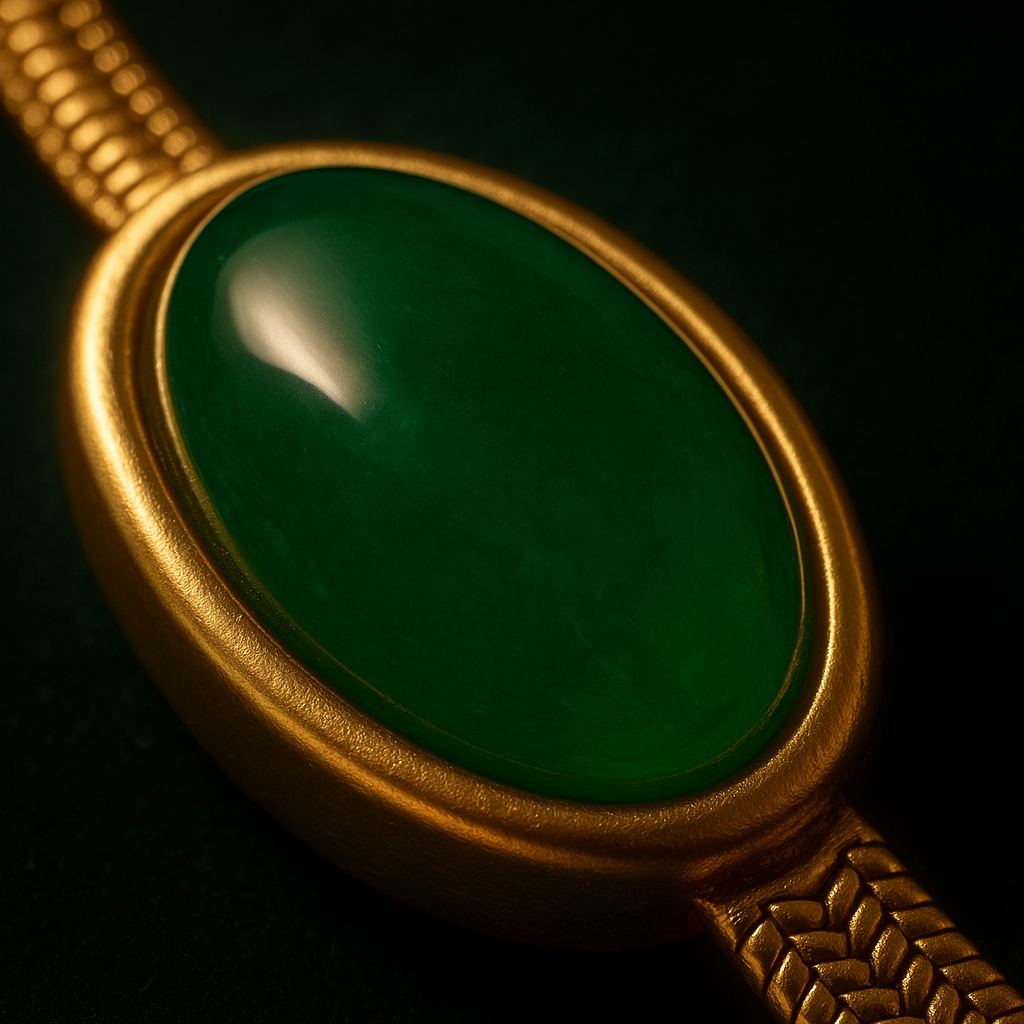 Green Crystal Oval Pendant Gold Jewelry Set - Necklace & Bracelet